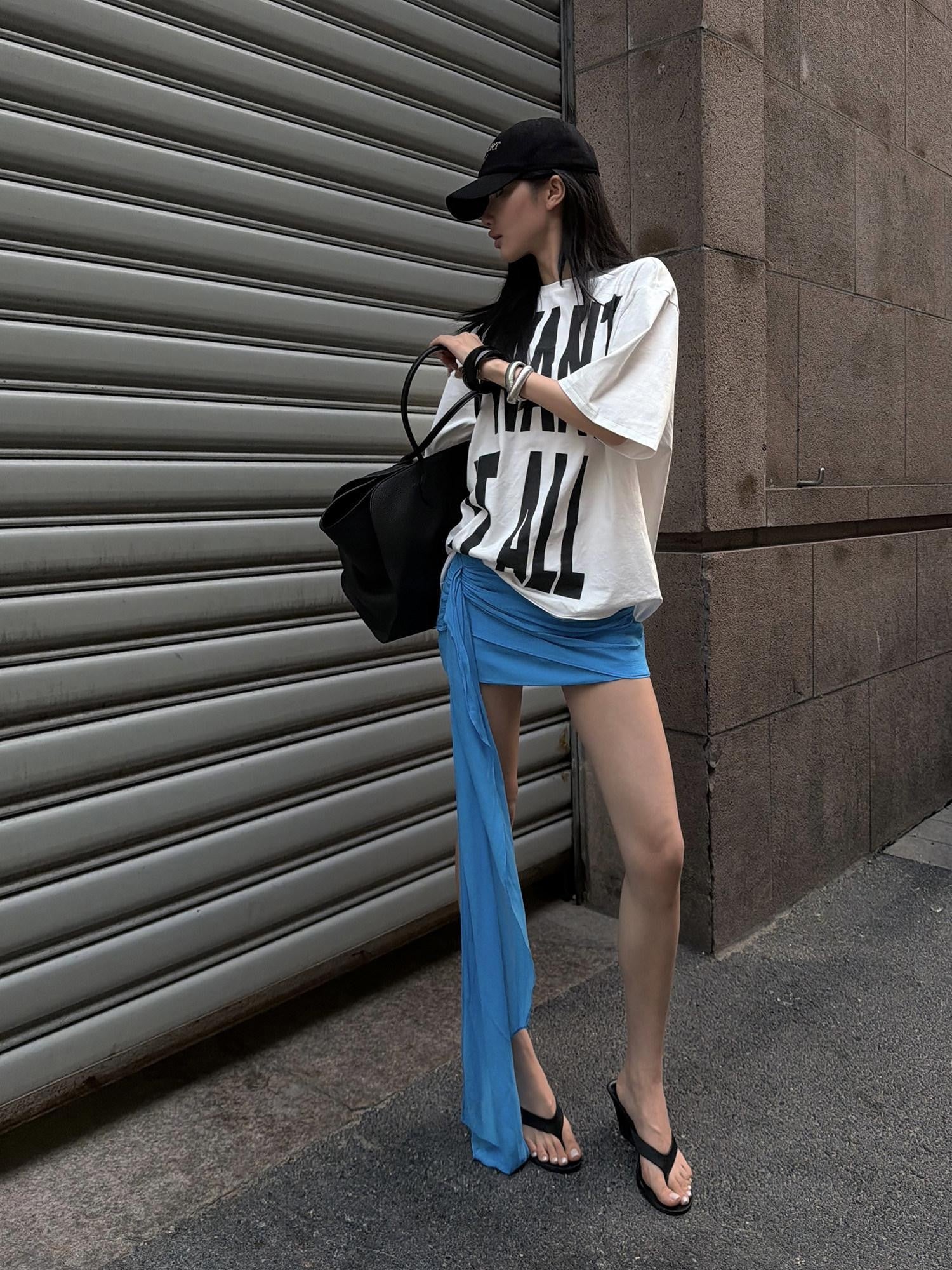 rovente Cali White Letter Print Drop Shoulder Crewneck Women's Oversized T-shirts