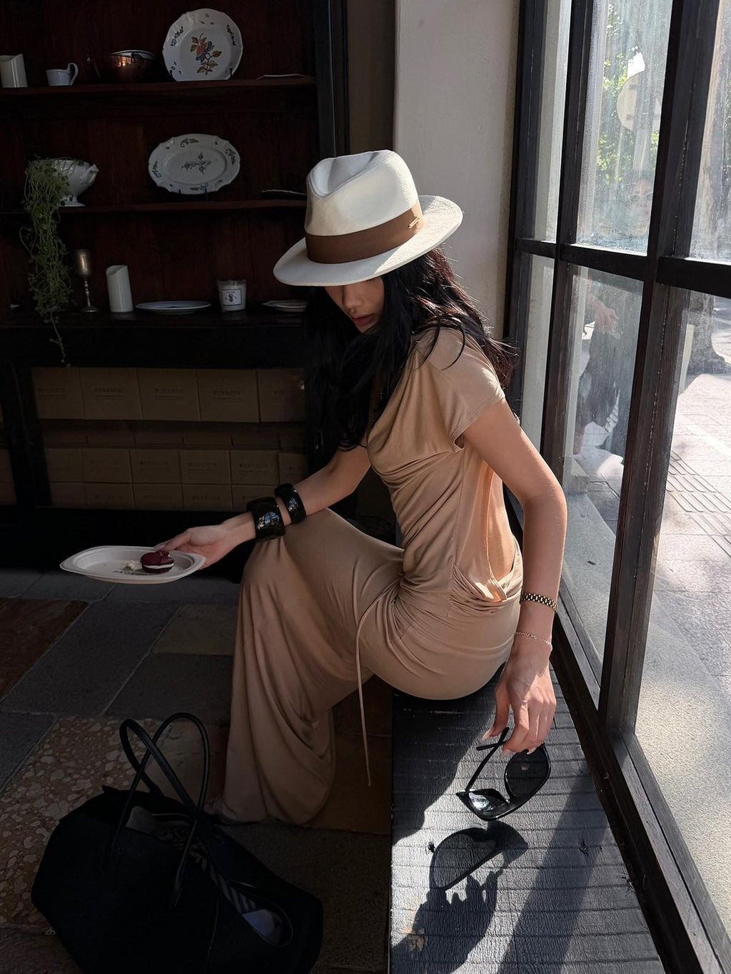 rovente Camel Letter Print Slim Fit Mermaid Hem Women's Modal Bodycon Maxi Dresses
