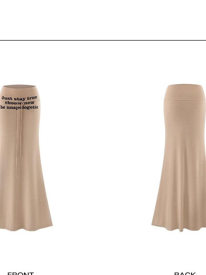 rovente Camel Letter Print Slim Fit Mermaid Hem Women's Modal Bodycon Maxi Dresses