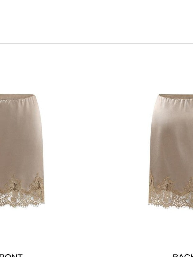 rovente Champagne Khaki Lace Cinched Women's Acetate Woven Bodycon Skirts