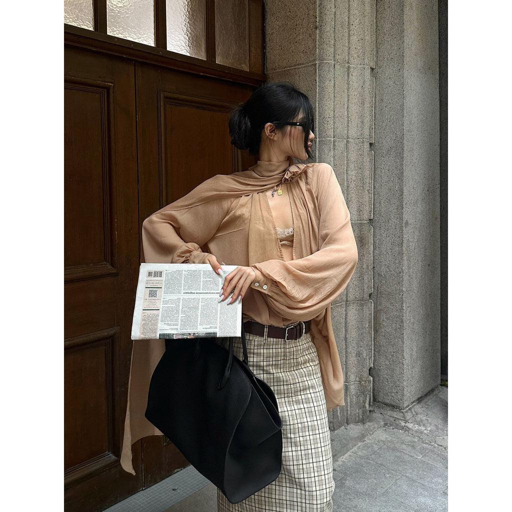 rovente_Champagne_Nude_Deep_V_Floral_Loose_Long_Sleeve_Women's_Woven_Tunic_Blouses_984103951327_MISSTT