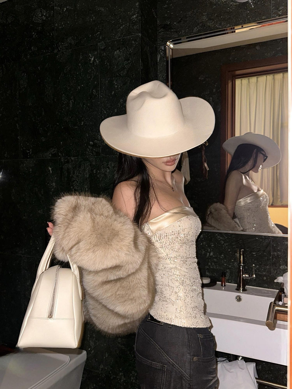 rovente Champagne Sequin Slim Fit Straight Neck Women's Polyester Tube Tops
