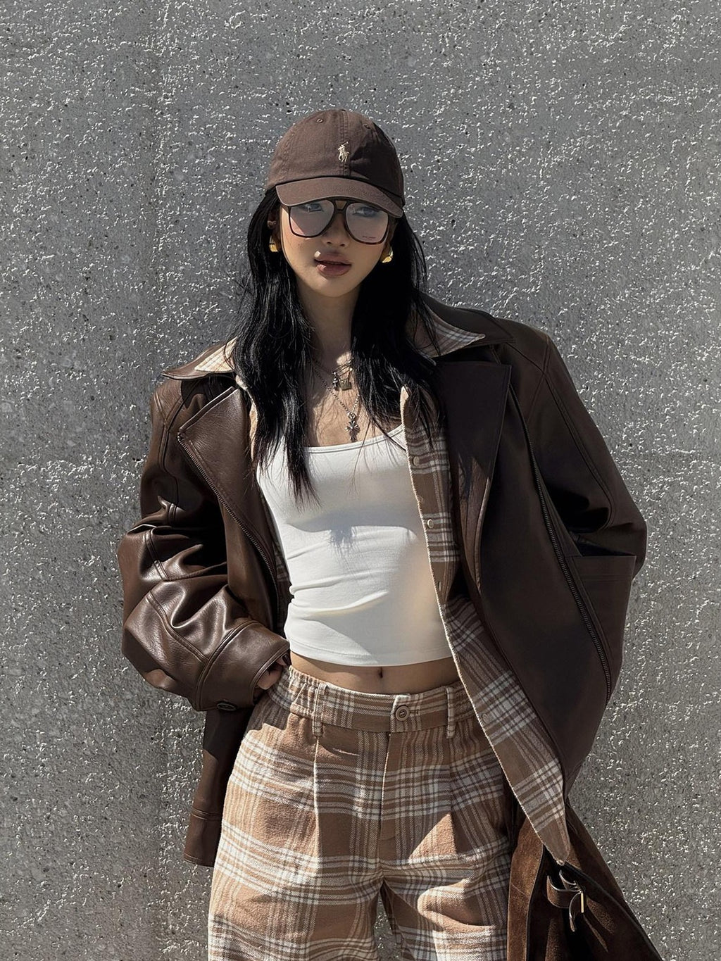 rovente Coffee Brown Detachable Real Fur Cuban Collar Women's Leather Jackets