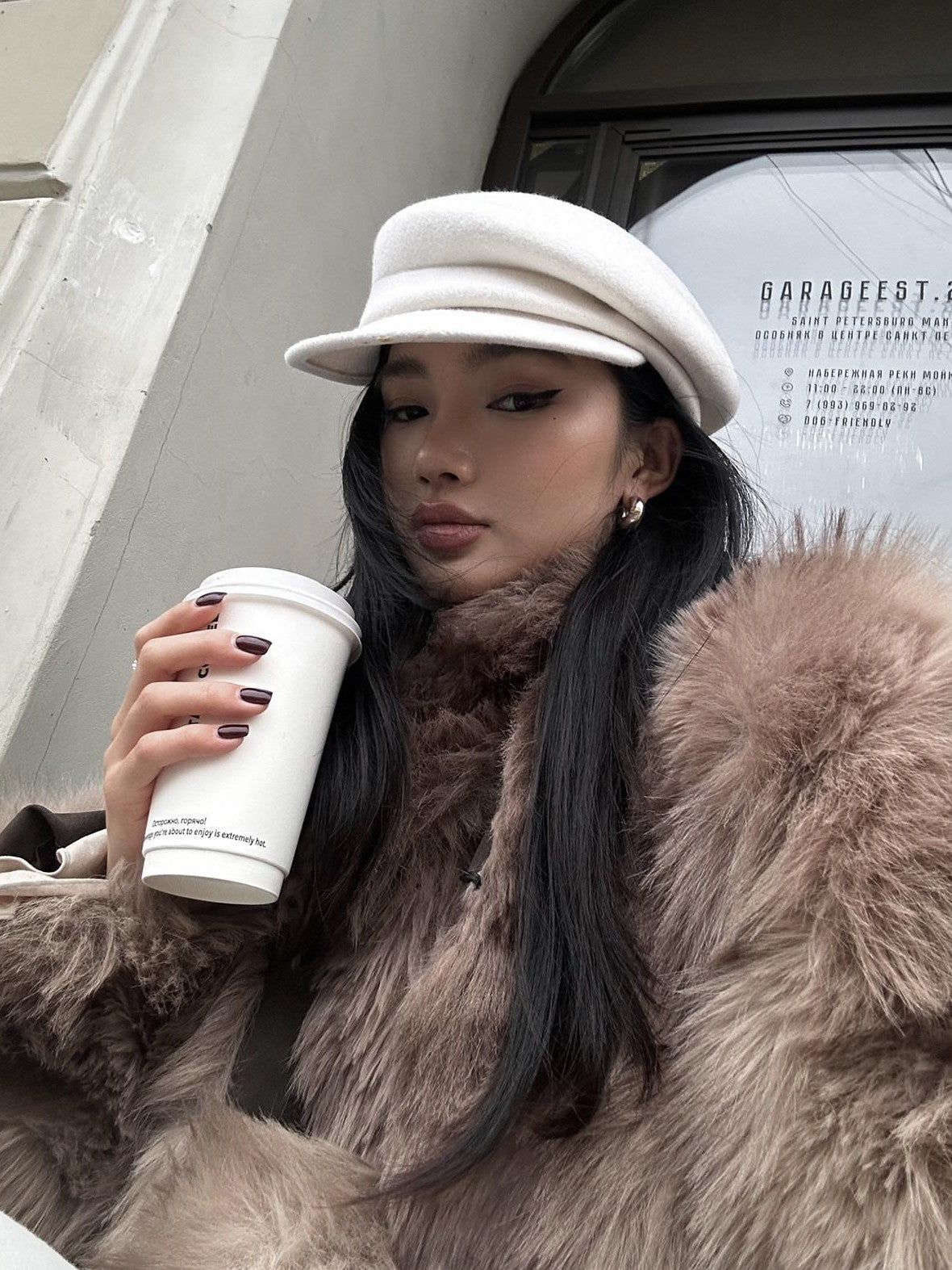 rovente Coffee Brown Elegant Plush Hidden Button Women's Faux Fur Coats