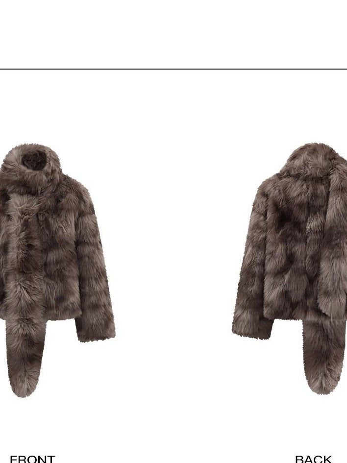 rovente Coffee Brown Elegant Plush Hidden Button Women's Faux Fur Coats