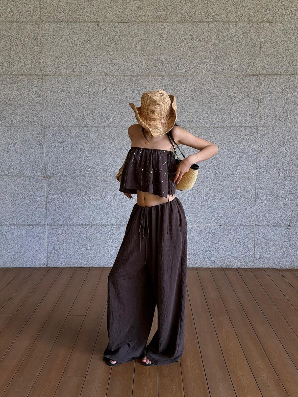 rovente Coffee Brown Shooting Star Linear Sequined Boho Women's Tube Tops