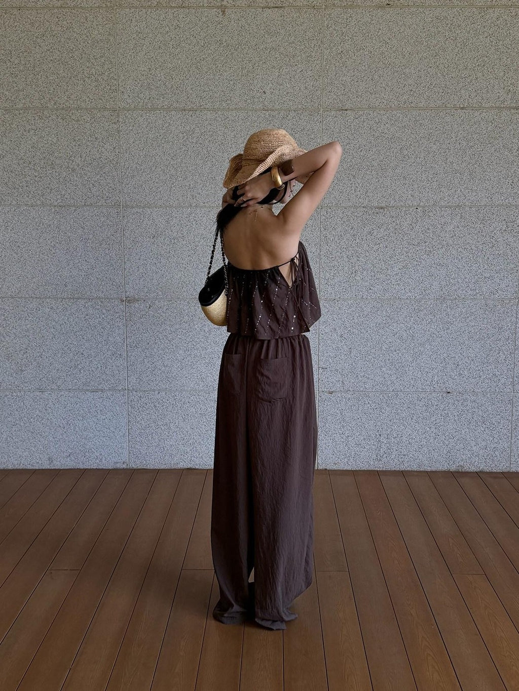 rovente Coffee Brown Shooting Star Linear Sequined Boho Women's Tube Tops