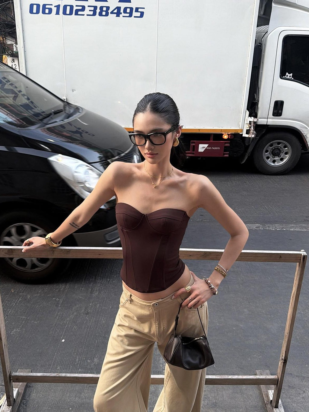 rovente Coffee Brown Strapless Boned Cropped Slim Fitted Women's Tube Tops