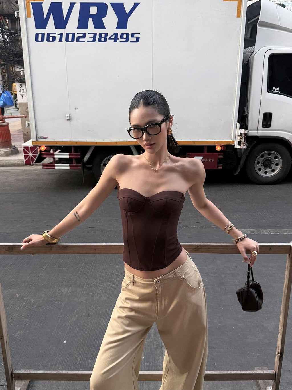 rovente Coffee Brown Strapless Boned Cropped Slim Fitted Women's Tube Tops