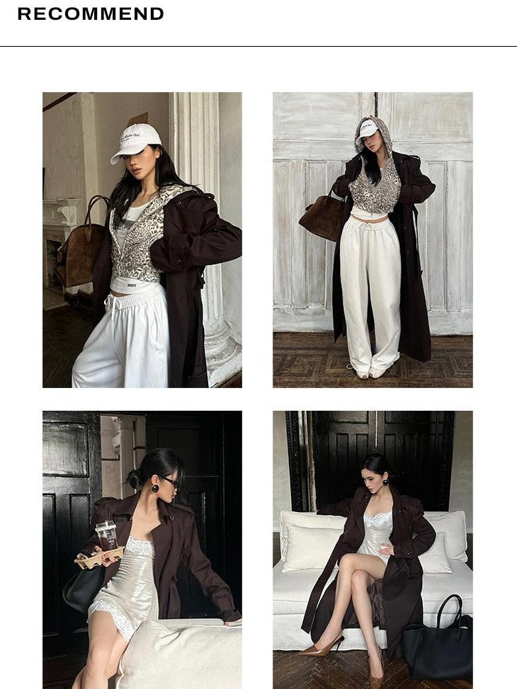 rovente Coffee Epaulette Lapel Button Straight Long Women's Cotton Double-breasted Coats