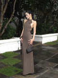 rovente_Coffee_Halter_Open_Back_Waist_Cinched_Women's_Knit_Bodycon_Maxi_Dresses_921007801524_MISSTT