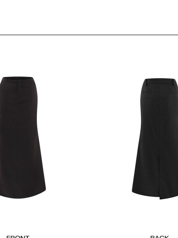 rovente Coffee Hip Hugging Straight Back Slit Low Waist Women's Poly Wool Maxi Skirts