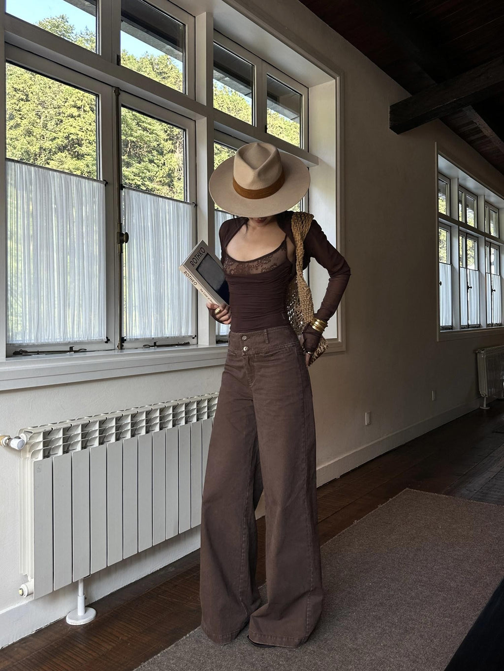 rovente Coffee Lace Knit Two Piece Women's Polyester Blend Spaghetti-strap Camisoles