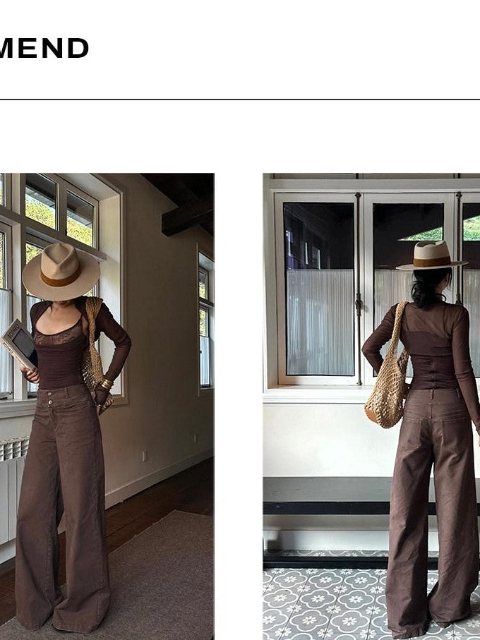 rovente Coffee Lace Knit Two Piece Women's Polyester Blend Spaghetti-strap Camisoles