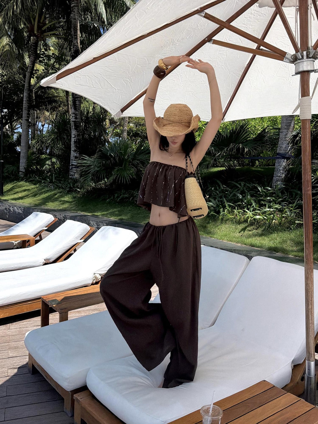 rovente Coffee Resort Relaxed Drapey Women's Lightweight Palazzo Pants