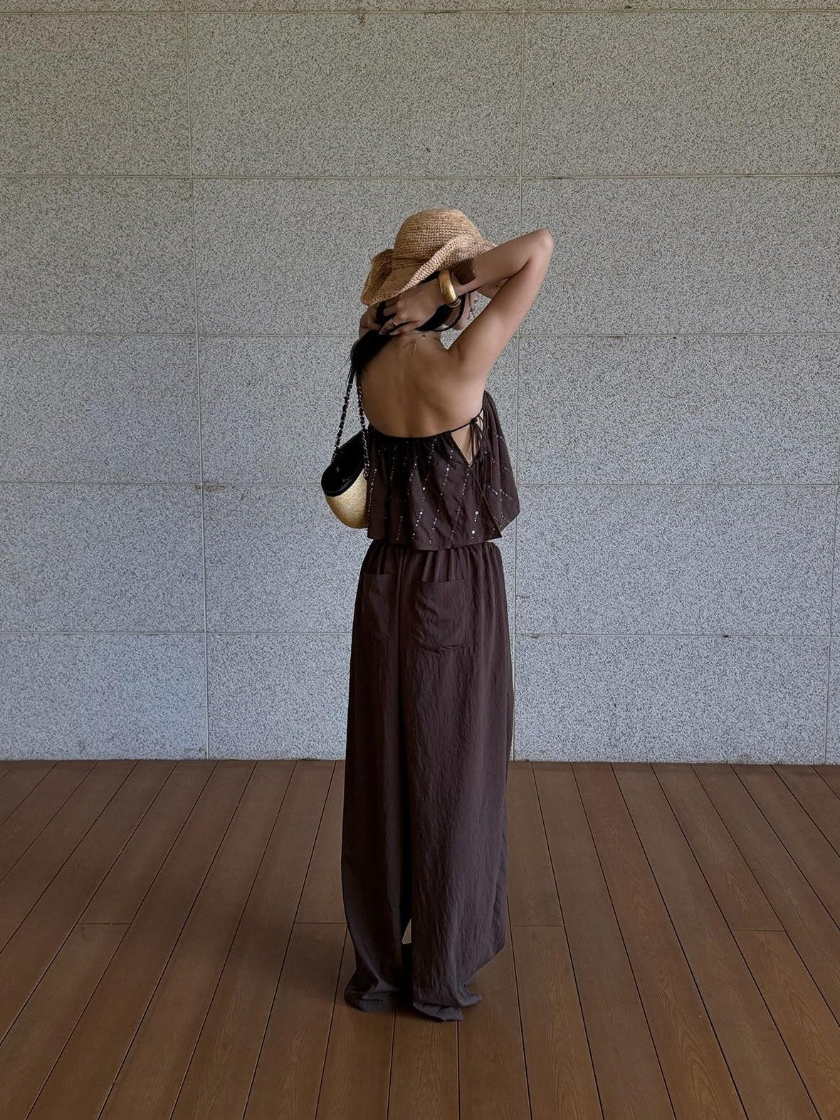 rovente Coffee Resort Relaxed Drapey Women's Lightweight Palazzo Pants
