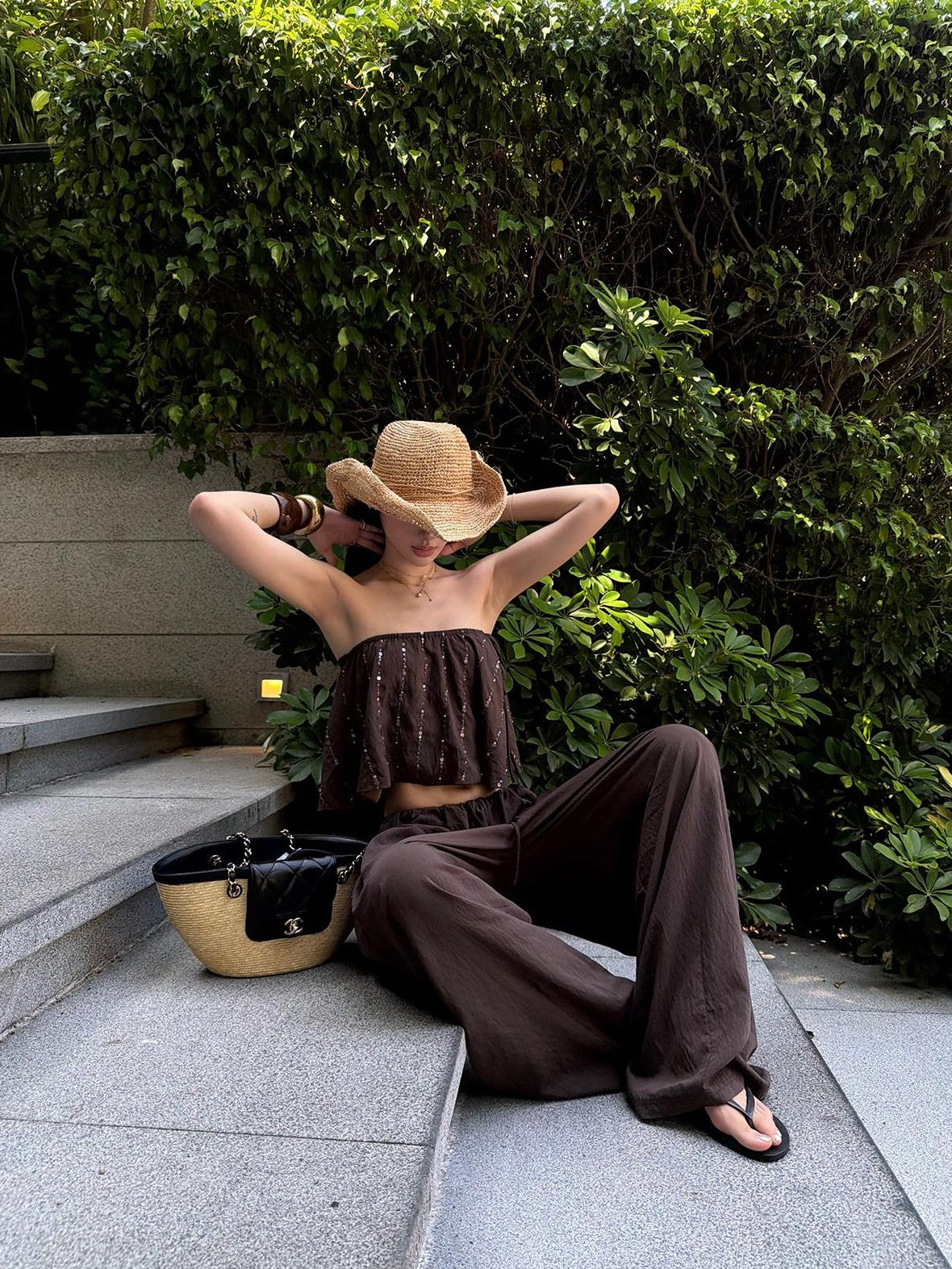 rovente Coffee Resort Relaxed Drapey Women's Lightweight Palazzo Pants