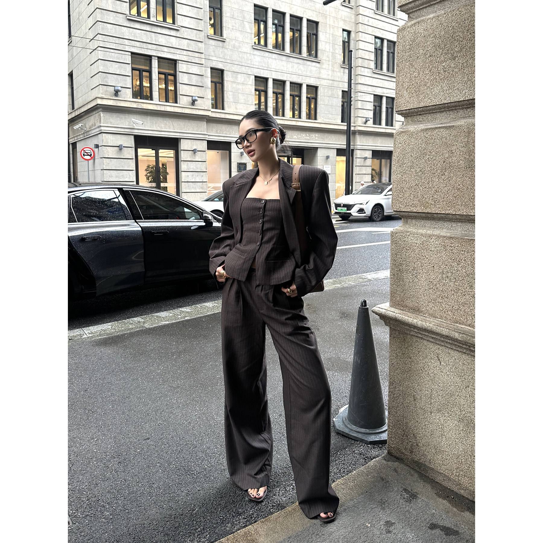 rovente_Coffee_Striped_Blazer_Bustier_Women's_Polyester_Blend_Casual_Top_&_Pants_Sets_957381362434_MISSTT