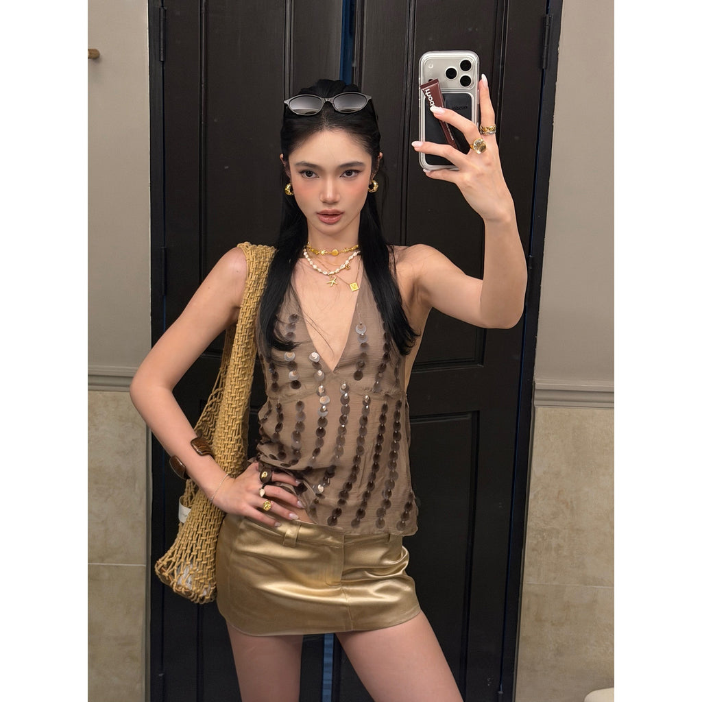 rovente_Coffee_V-neck_Sequin_Halter_Neck_Slim_Fit_Women's_Halter_Tops_1038603756776_MISSTT