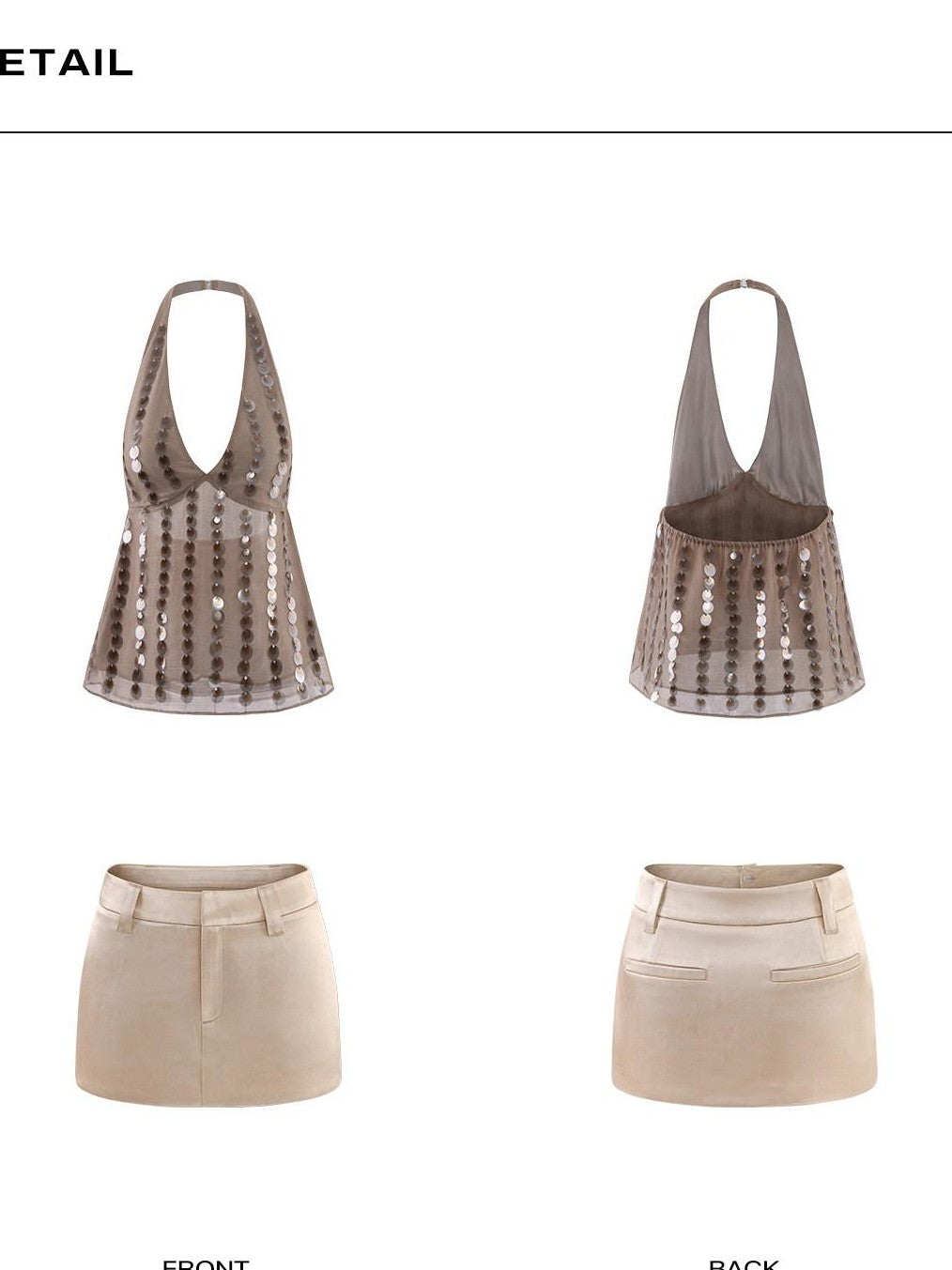 rovente Coffee V-neck Sequin Halter Neck Slim Fit Women's Halter Tops
