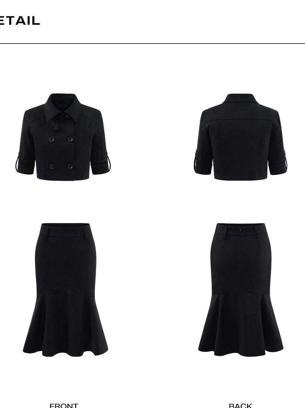 rovente Cold Gloss Black Double Breasted High Neck Women's Cotton Matching Skirt Sets