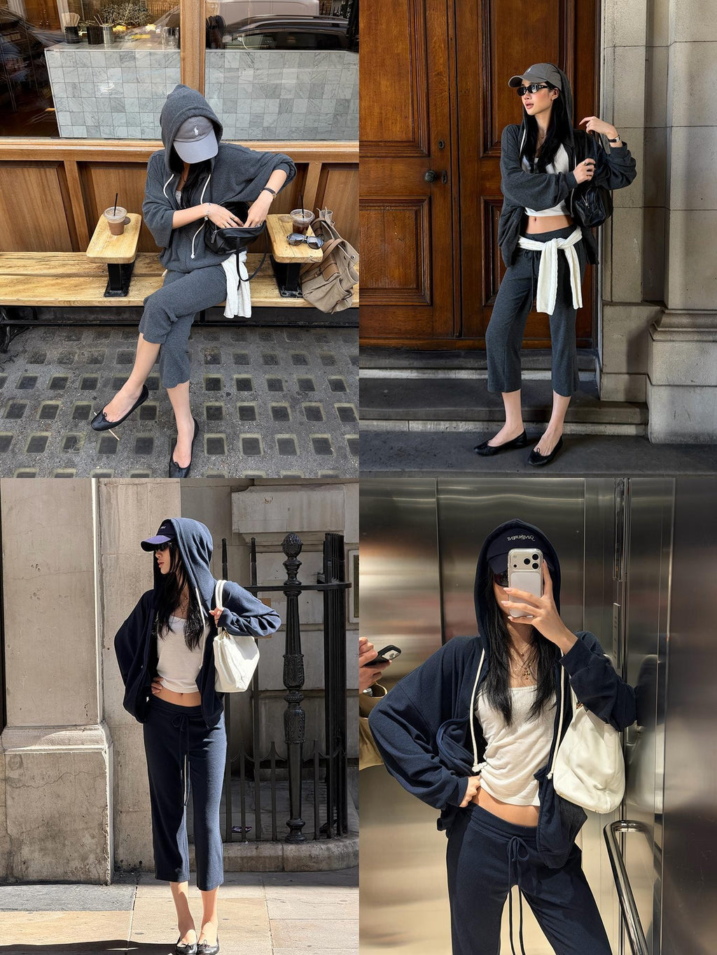 rovente Cozy Solid Color Hooded Loose Fit Long Sleeve Zip Up Capri Pants Women's Polyester Tracksuit Sets