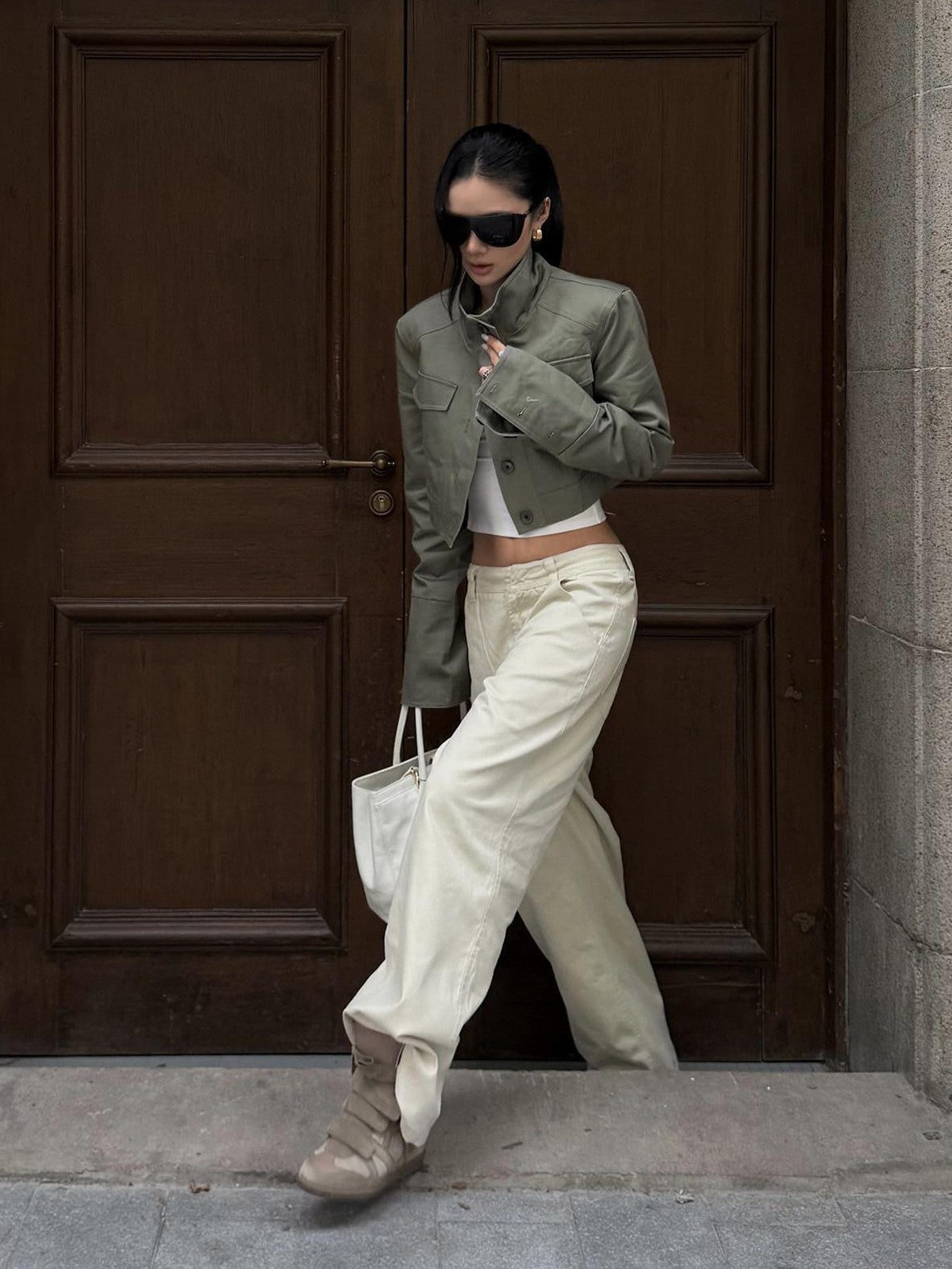 rovente Cream Minimal Line Low Waist Cinch Slim Waist Loungewear Women's Wide-leg Pants