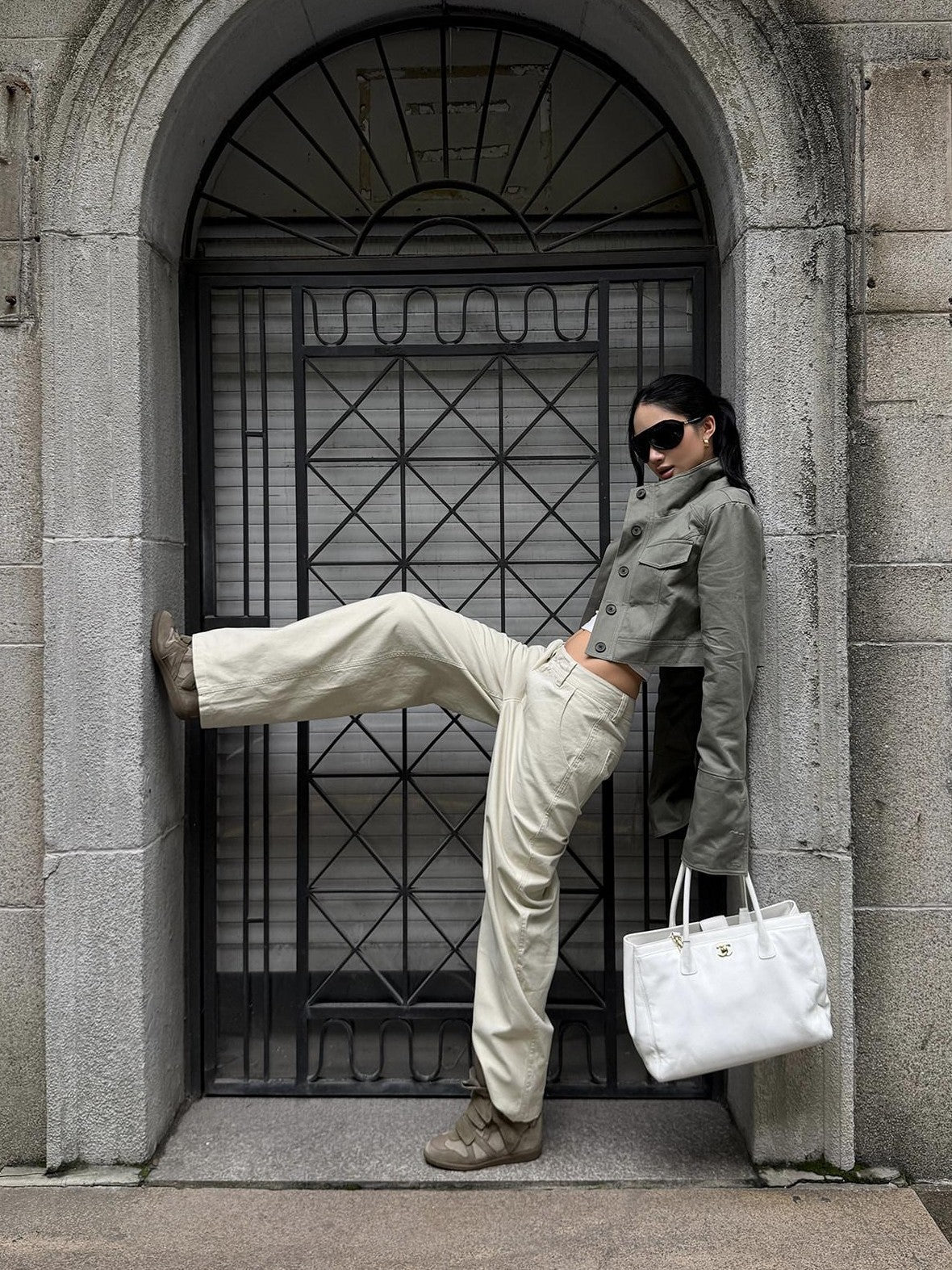 rovente Cream Minimal Line Low Waist Cinch Slim Waist Loungewear Women's Wide-leg Pants