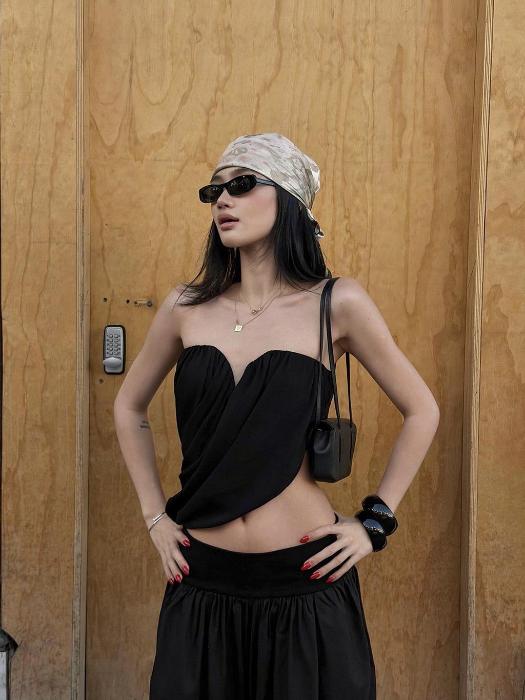 rovente Curved Ruched Black White Two Tone Slim Women's Viscose Tube Tops