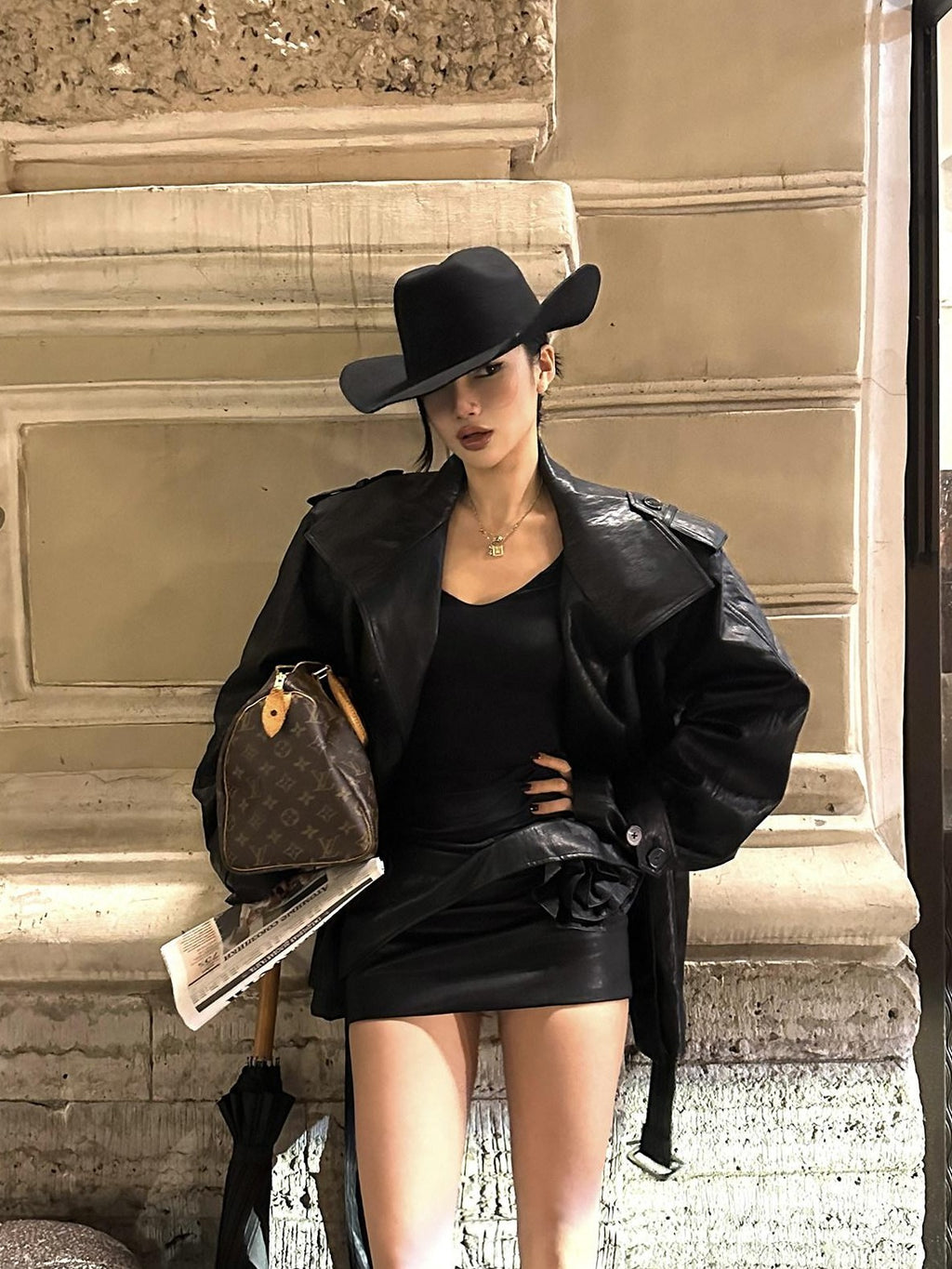 rovente Dark Prism Stand Collar Vintage Loose Silhouette Women's Leather Jackets