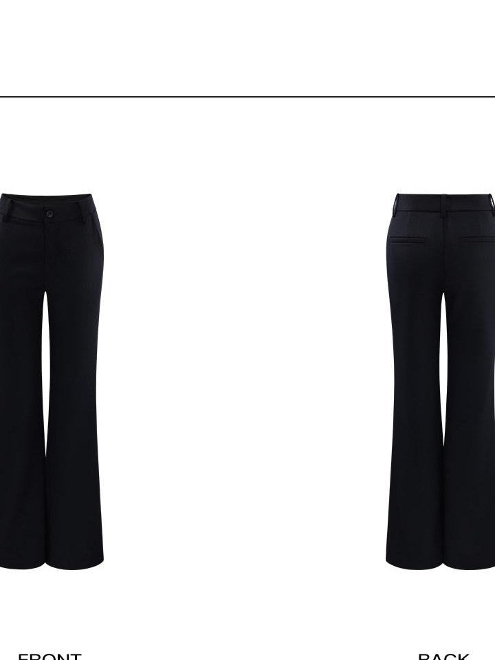 rovente Deep Navy Slim Low Waist Pocket Woven Women's Wool Straight-leg Pants