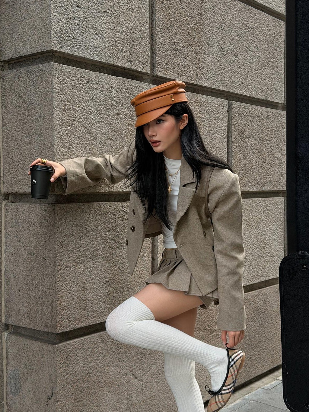 rovente Double Breasted Long Sleeve Lapel Short Blazer Pleated Skirt Women's Cotton Matching Skirt Sets