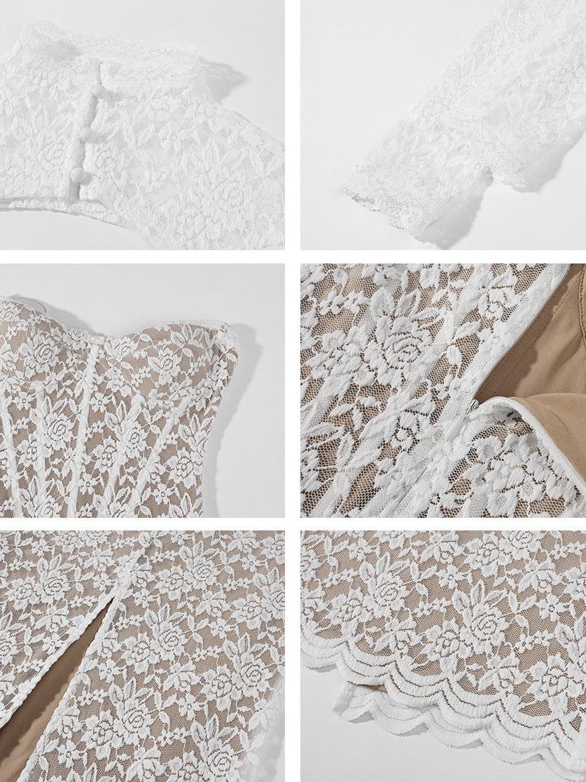rovente Elegant Lace Corset Strapless Mermaid Hem Women's Polyester Bodycon Maxi Dresses