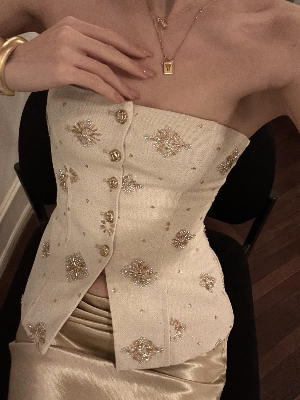 rovente Gilded Vienna Apricot Sequin Embroidered Women's Cotton Tube Tops