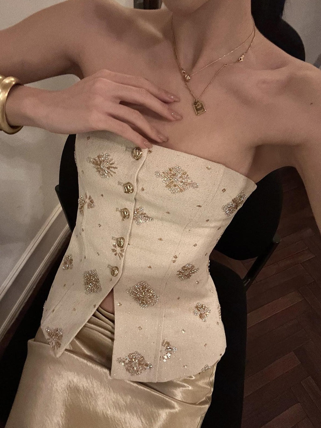 rovente Gilded Vienna Apricot Sequin Embroidered Women's Cotton Tube Tops