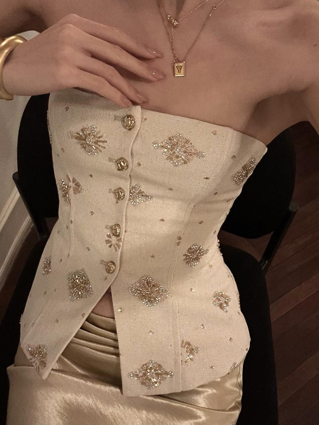 rovente Gilded Vienna Apricot Sequin Embroidered Women's Cotton Tube Tops