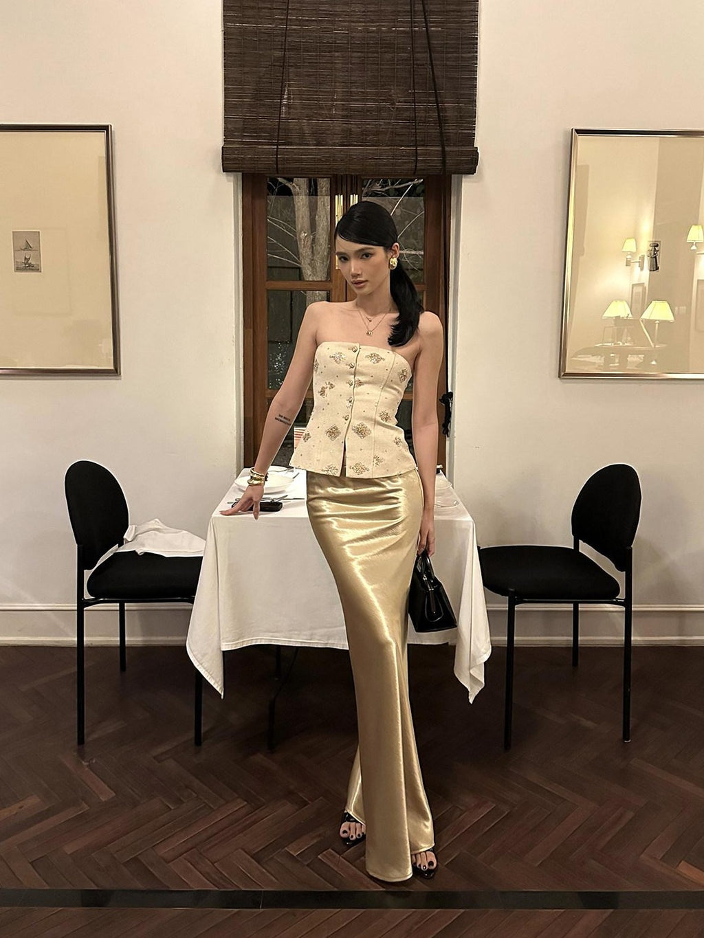 rovente Gilded Vienna Apricot Sequin Embroidered Women's Cotton Tube Tops