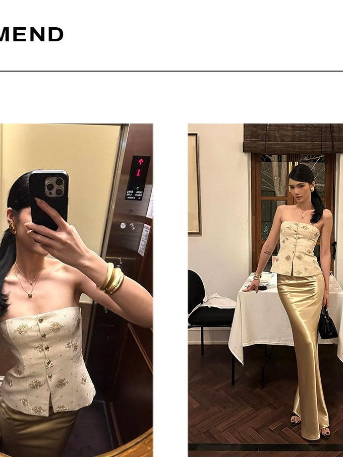 rovente Gilded Vienna Apricot Sequin Embroidered Women's Cotton Tube Tops