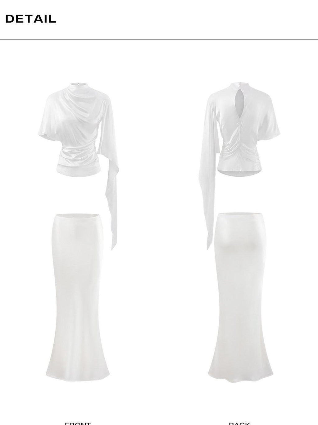 rovente Glowing White Stand Collar Tie Women's Viscose Matching Skirt Sets