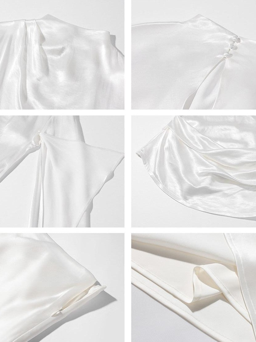 rovente Glowing White Stand Collar Tie Women's Viscose Matching Skirt Sets