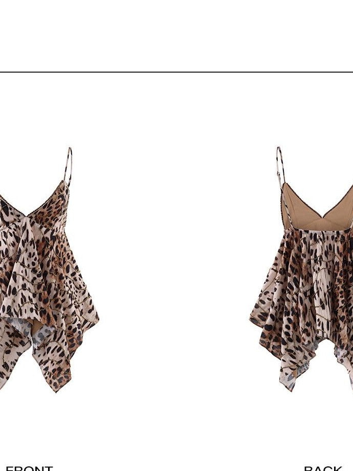 rovente Golden Leopard Deep V Asymmetrical Women's Cotton Spaghetti-strap Camisoles