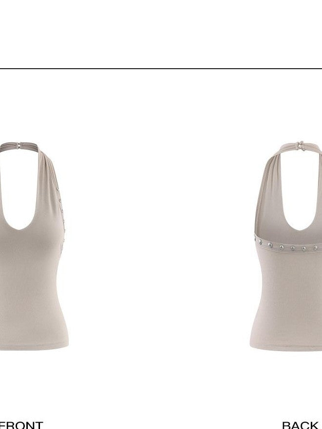 rovente Gray Apricot Studded Slim Fit American Style Women's Halter Tops