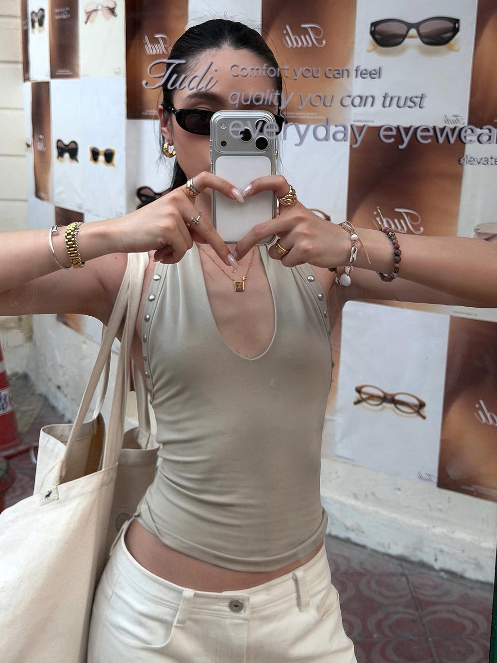 rovente Gray Apricot Studded Slim Fit American Style Women's Halter Tops