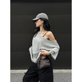 rovente_Gray_Asymmetrical_Knit_Two_Piece_Camisole_Loose_Women's_Off-shoulder_T-shirts_1029966522607_MISSTT
