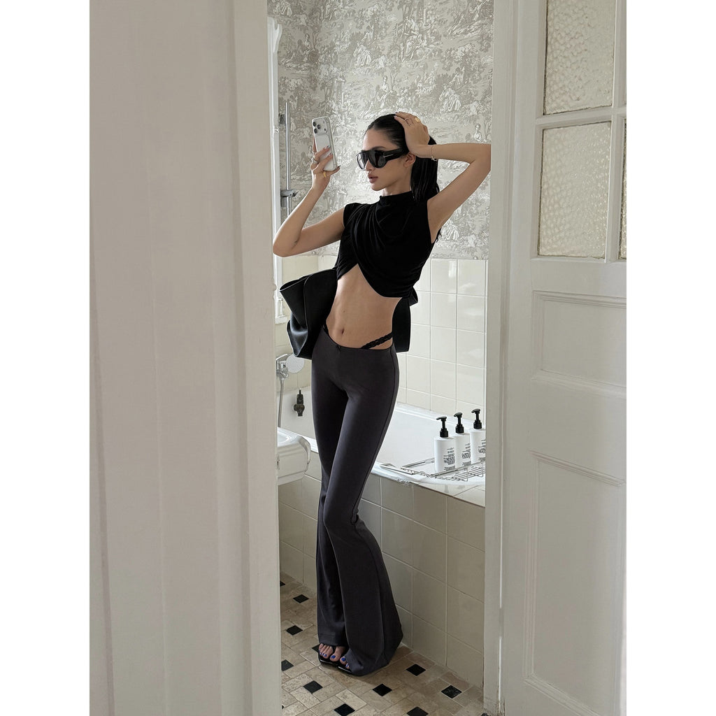 rovente_Gray_Faux_Two_Piece_Micro_Flare_Low_Waist_Leg_Shaping_Women's_Yoga_Pants_1061600804415_MISSTT