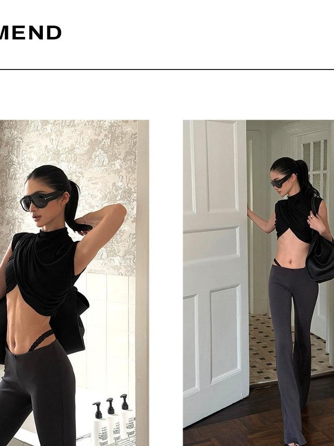 rovente Gray Faux Two Piece Micro Flare Low Waist Leg Shaping Women's Yoga Pants