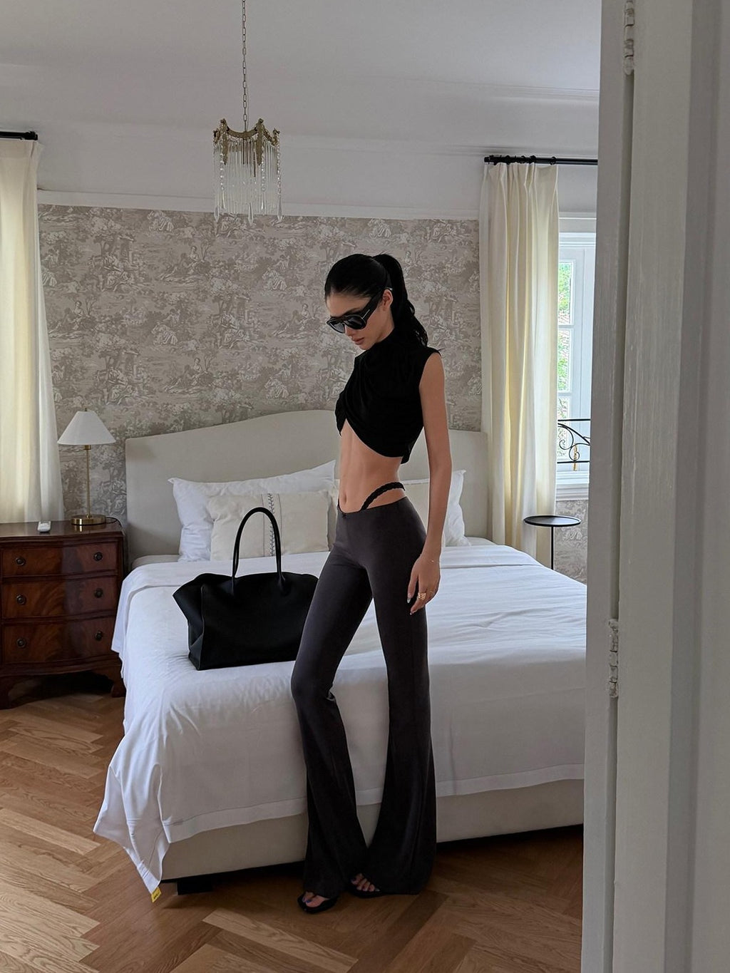 rovente Gray Faux Two Piece Micro Flare Low Waist Leg Shaping Women's Yoga Pants