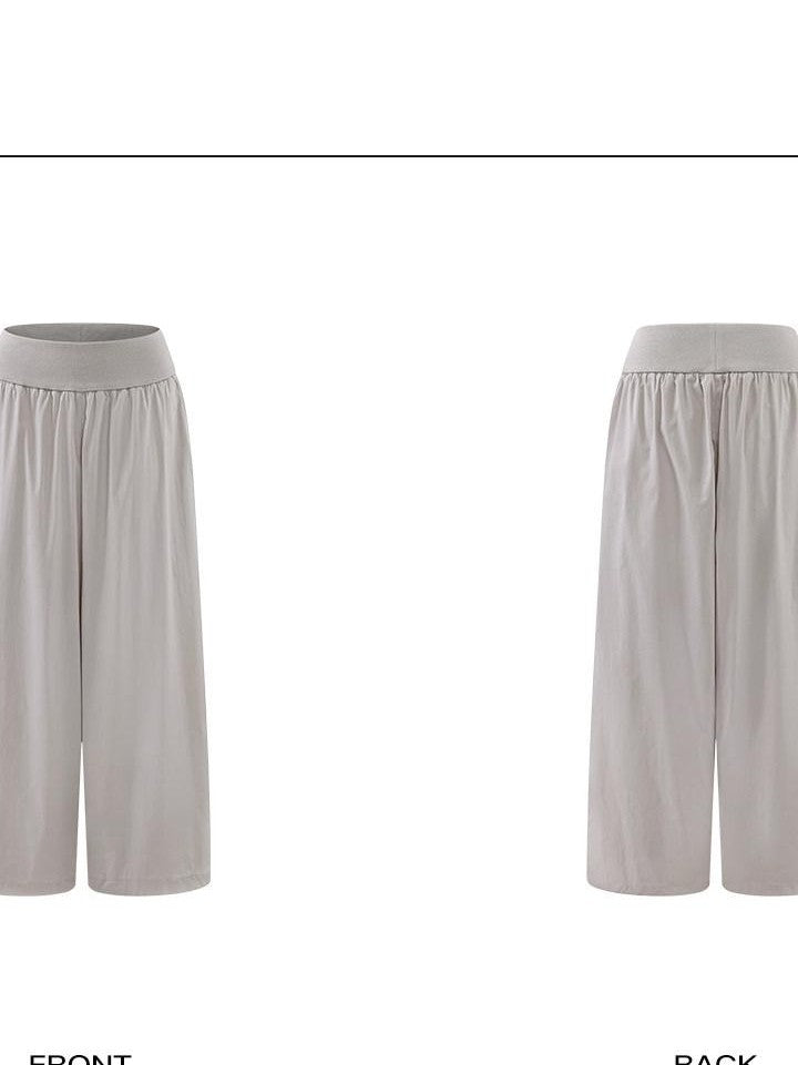 rovente Gray Green Pleated Relaxed Pockets Women's Cotton Blend Wide-leg Pants