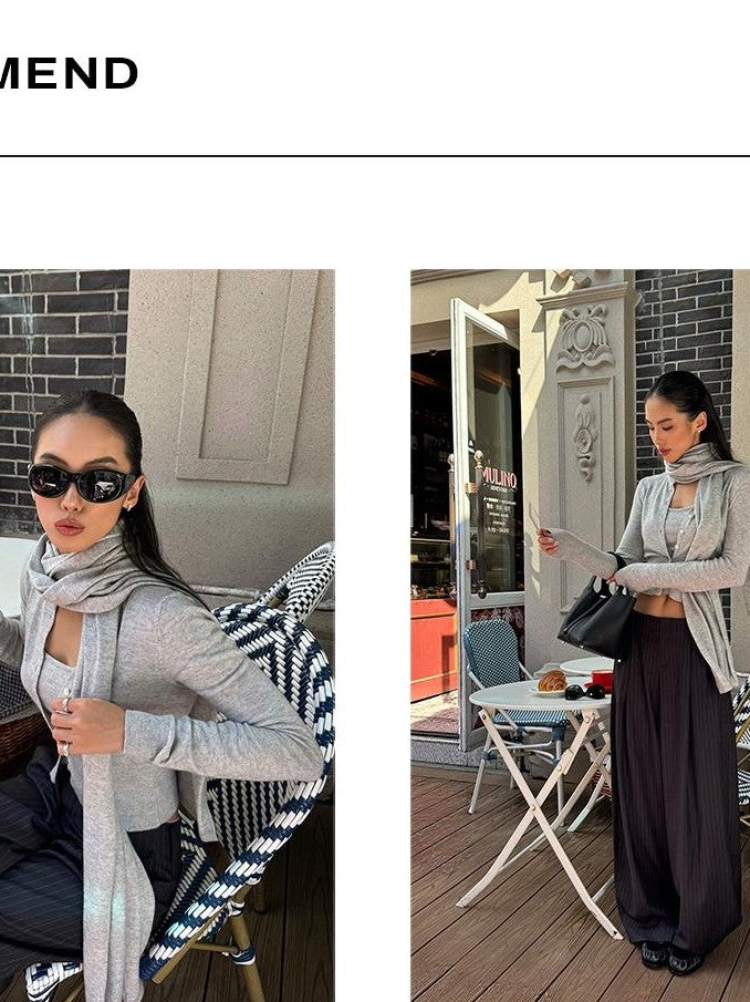 rovente Gray Knit Minimalist Long Sleeve Women's Cardigans