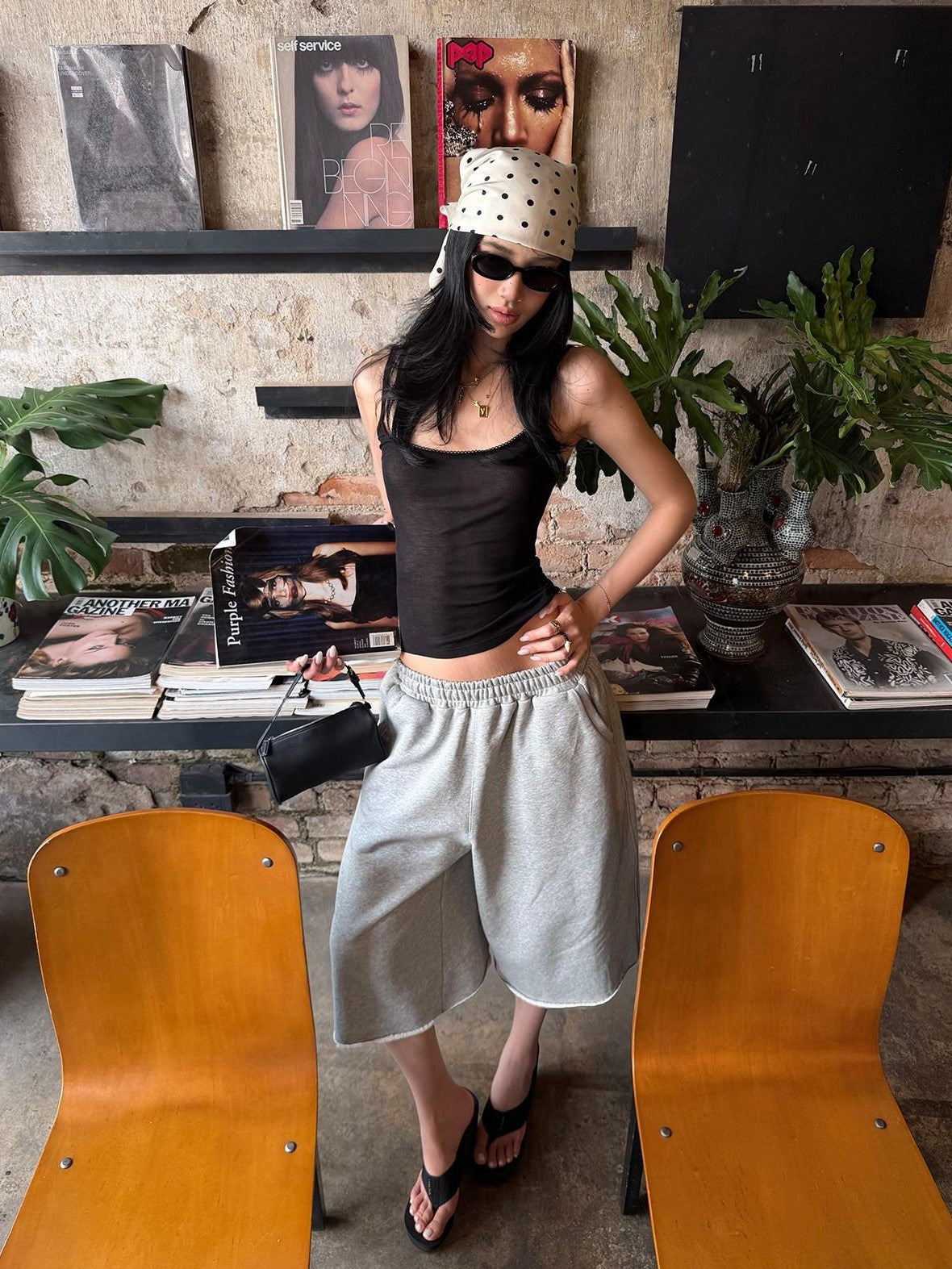 rovente Gray Rolled Hem Casual Loose Mid Length Relaxed Women's Athletic Shorts